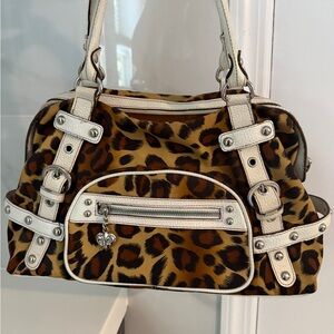 Kathy Van Zeeland Leopard Shoulder Bag with Cream Trim